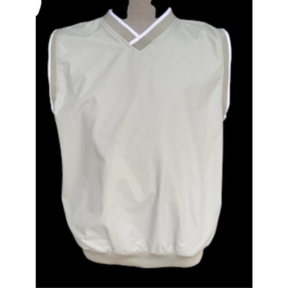 Consensus Men’s Golf Windbreaker Vest Pullover Sz. M Beige V-Neck Pockets